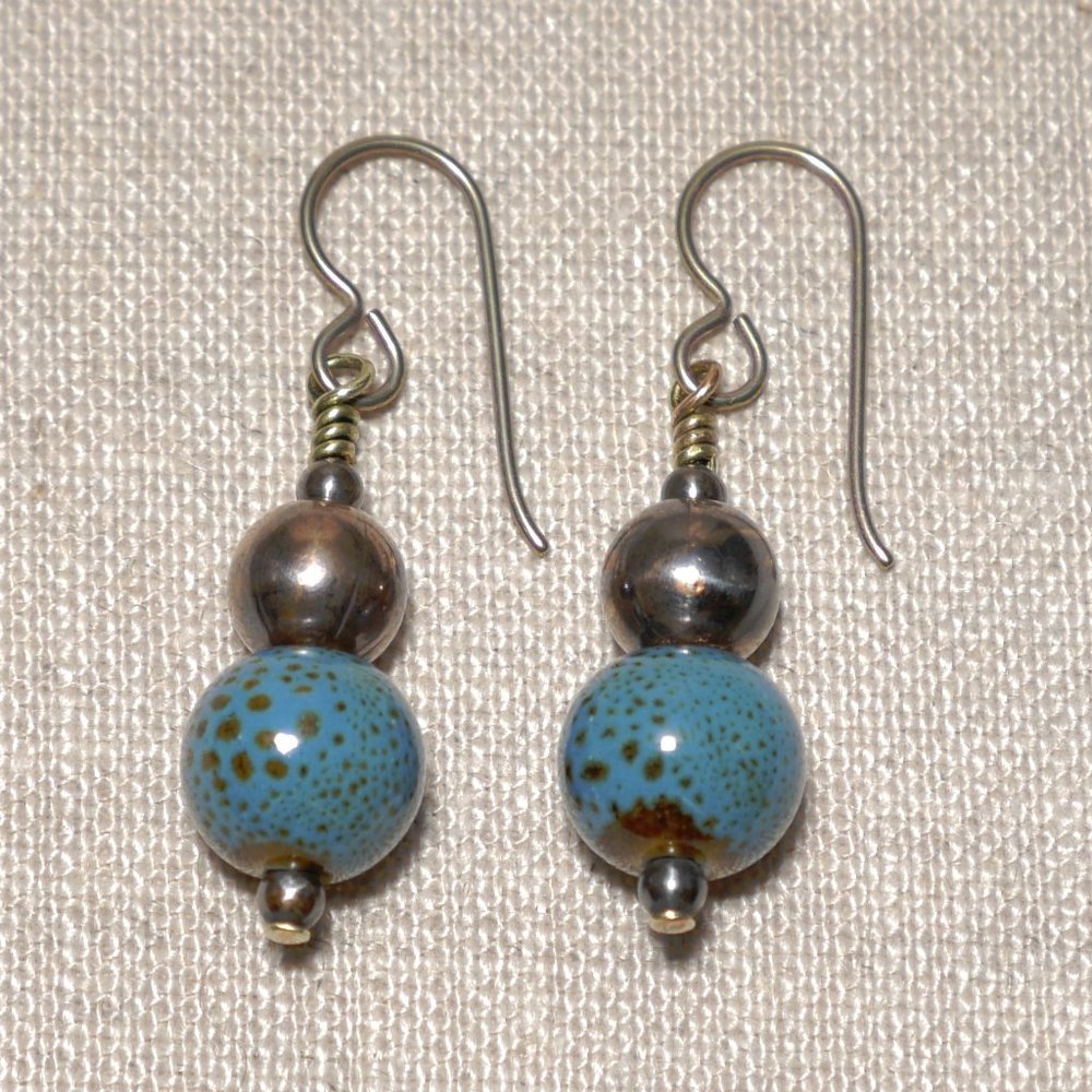 Hand Crafted Handmade Earrings Modern Ceramic & Copper Dangle Earrings